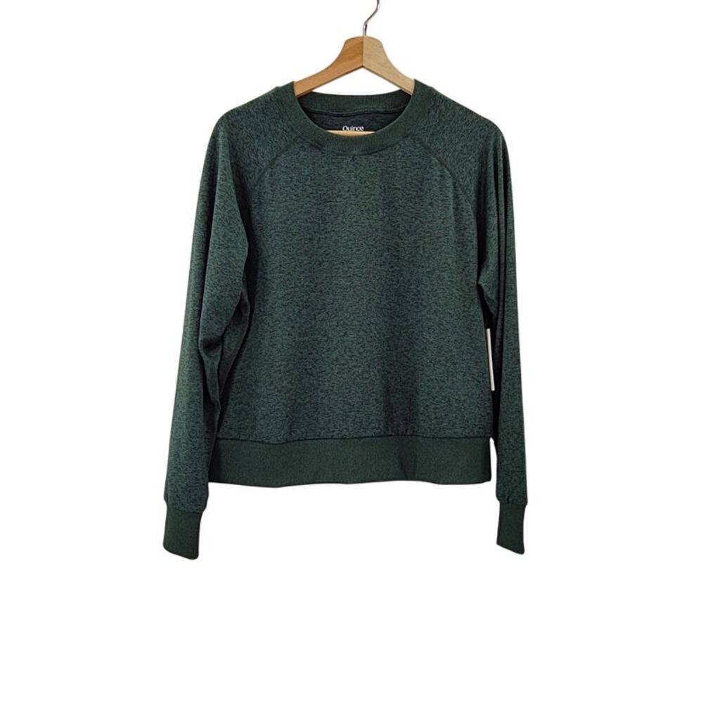 Quince Women Flowknit Pullover Crew Heather Green Sleeved Top XS
